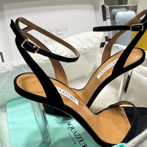 Aquazzura Black and Tan Strappy Heels